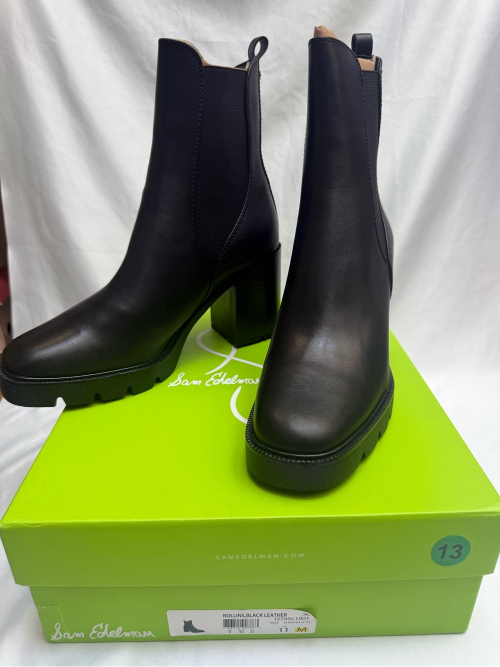 NEW Sam Edelman Rollins Black Leather Block Heel Boot Size 11 Retail $200